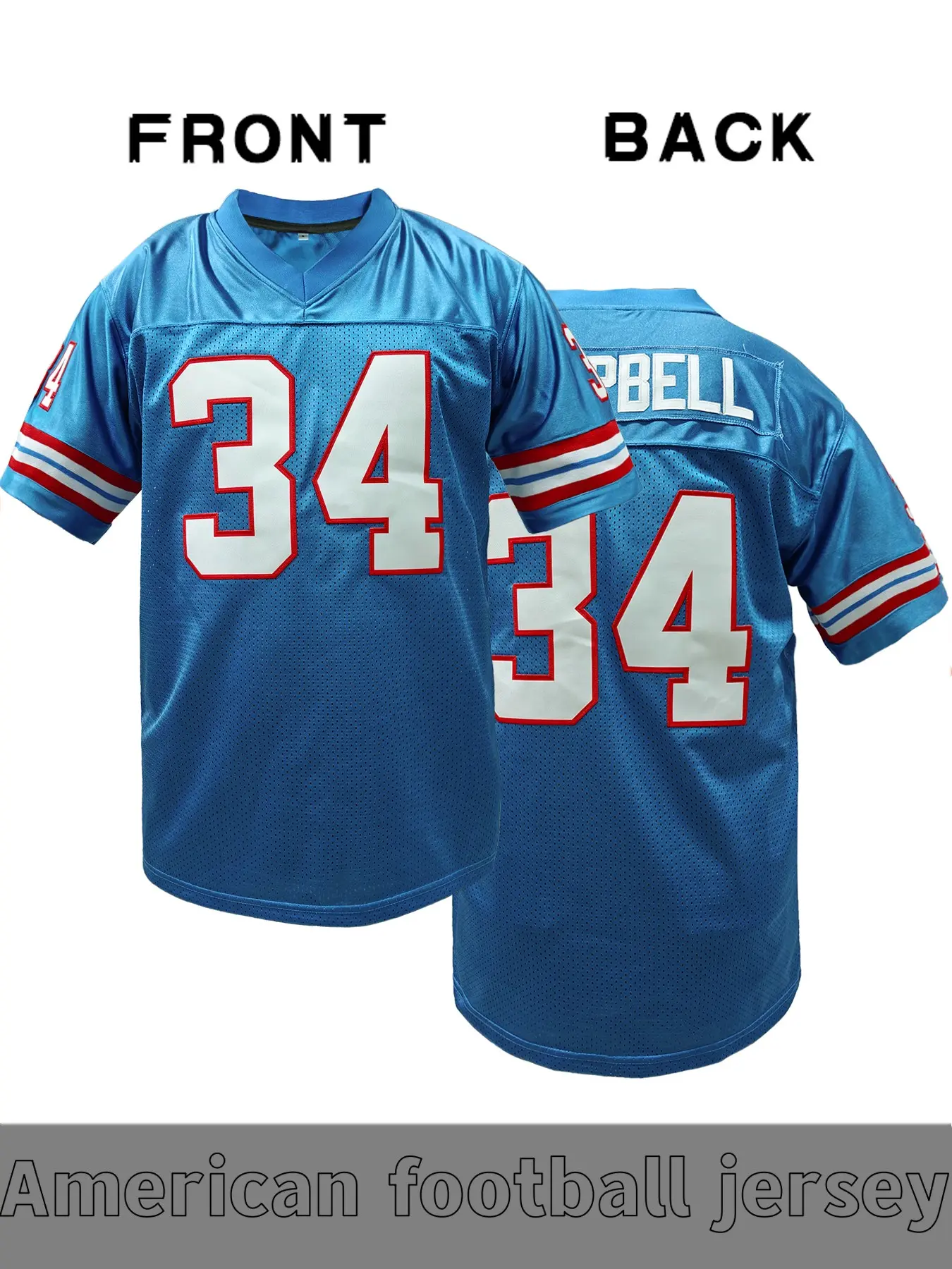 Houston Oilers #34 Light Blue Vintage Football Jersey, Embroidered American Football Shirt, Breathable Sports Clothing