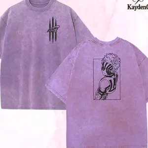 Embroidered Anime Washed Shirt, Demon Killer Tshirt, Destructive Death Embroidered Top, Compass Needle Design, Perfect Gifts for Anime Lover GFF