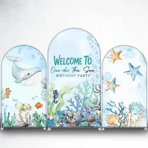 15-day 2D Flat Delivery Cute Whale Underwater Arch Backdrop Cover for Ocean Baby Shower