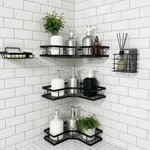 5-PACK No Drill Corner Shower Caddy, Food-Grade Rustproof Waterproof Stainless Steel Rack, Traceless Removable Strong Adhesion, Space-Saving Organizer with Hooks & Toothpaste/Soap Holder for Bathroom Kitchen Dorm, Perfect Grandparents Crying Kids Gift Wal