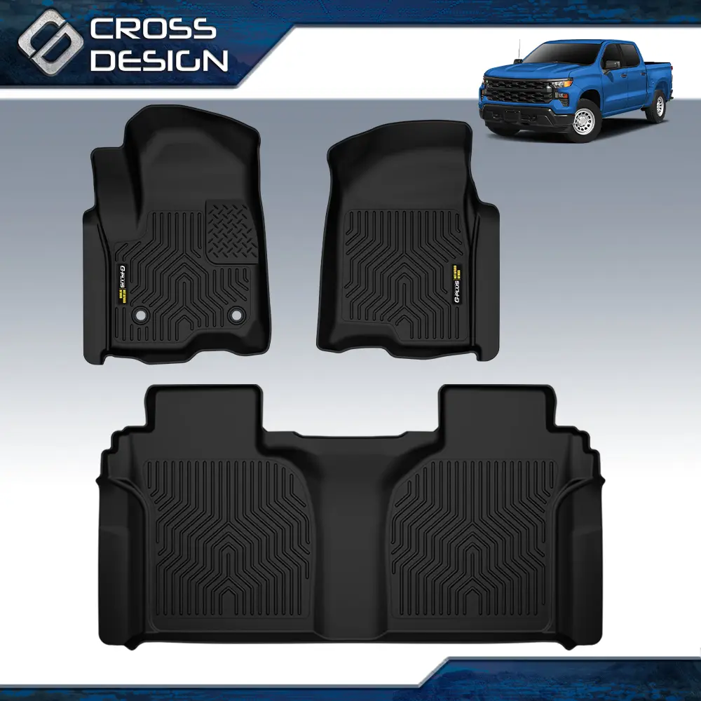 CROSSDESIGN TPE Car Rug Floor Mats - 3PCS Black Auto Accessories Interior, Fit for 2007-2025 Chevrolet Silverado/GMC Sierra Crew Cab 1500 2500 3500, Vehicle Accessories for Chevy