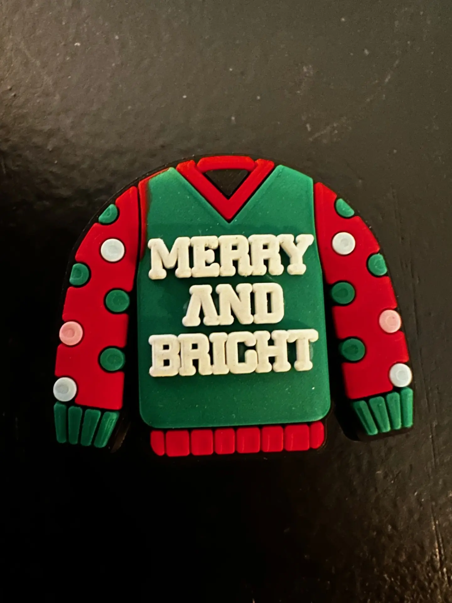 "Merry & Bright" Red & Green Christmas Sweater Charm for Crocs