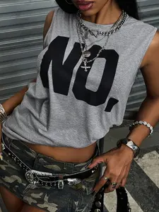 Women's Punk Chic Casual Oversized Sleeveless Vest, Bold Statement Print, American Street Style, Minimalist Fashion Summer Wear, Streetwear