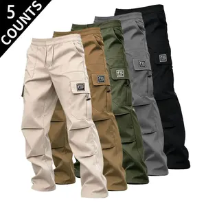 Men’s 5-pack wide-leg cargo pants featuring multiple pockets and an elastic waistband; casual streetwear style with a loose fit and drawstring design—ideal for outdoor activities, urban fashion, everyday casual wear, and weekend outings.