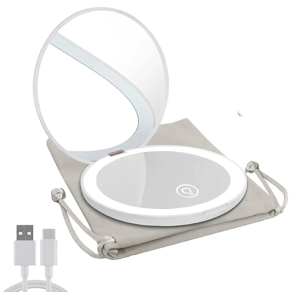 1x/10x Magnifying Rechargeable Mirror, Compact Mirror with LED Light,Dimmable Travel Mirror for Purse,Pocket,Handheld 2-Sided Makeup Mirror, Portable folding makeup mirror