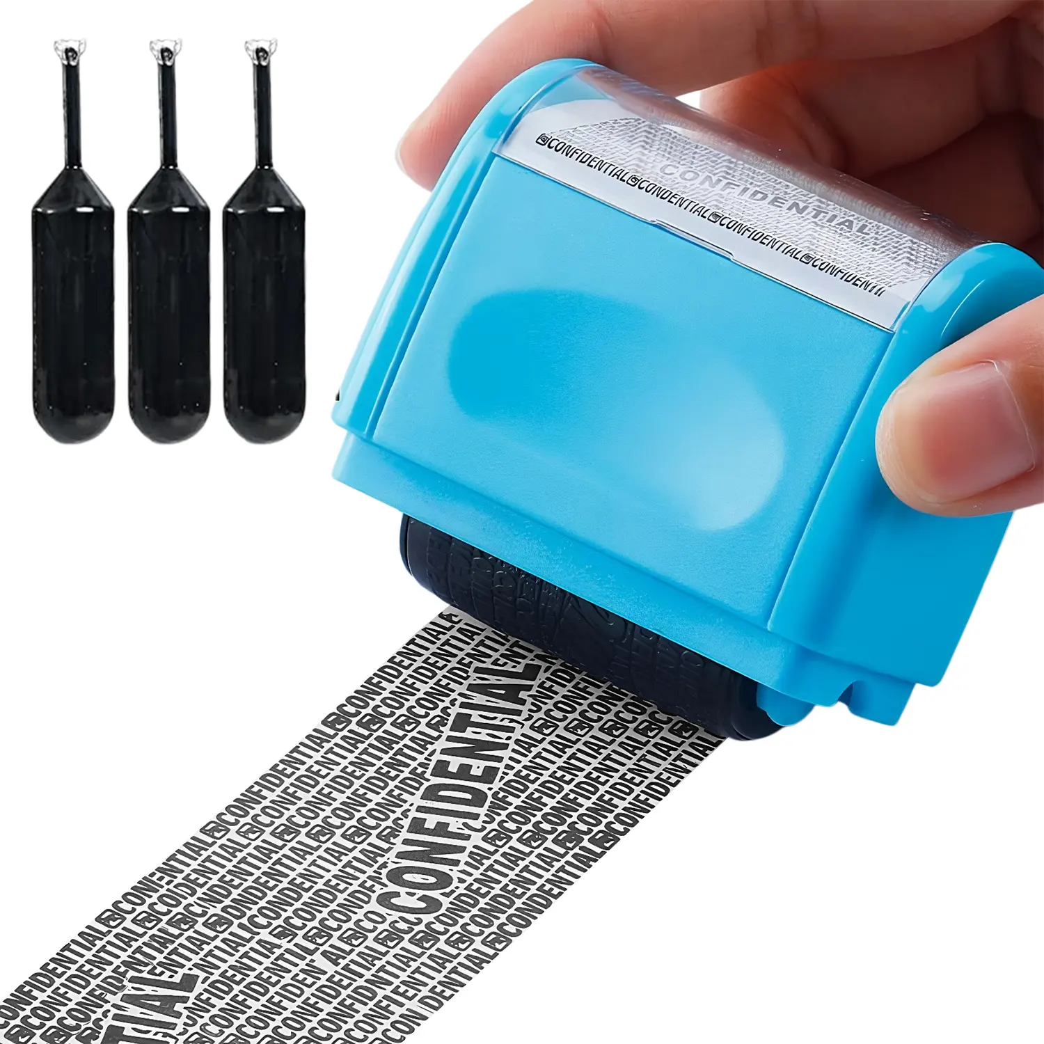 Identity Theft Protection Roller Stamp for Hiding Sensitive Information, Wide Confidential Stamp with 3 Ink Refill, Security Stamp Roller for Identity Theft Prevention