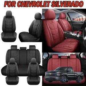 Season Business Chevrolet Silverado Car Seat Covers in Black & Red Premium PU Leather Look for Household Use, Truck Seat Covers, Auto Seat Protectors