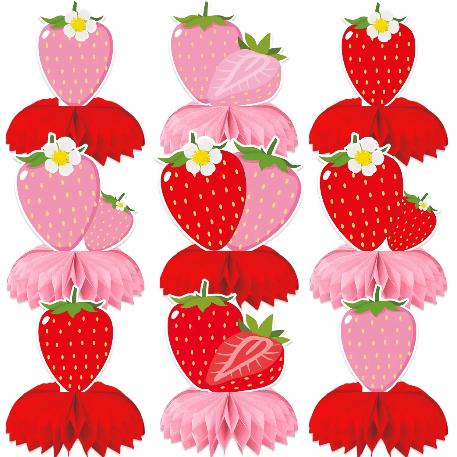 9 Pcs Strawberry Honeycomb Centerpieces Decorations Berry First Birthday Decorations Strawberry Table Centerpieces for Sweet Berry One Birthday Table Topper Summer Fruits Baby Shower Party Favor Supplies Set
