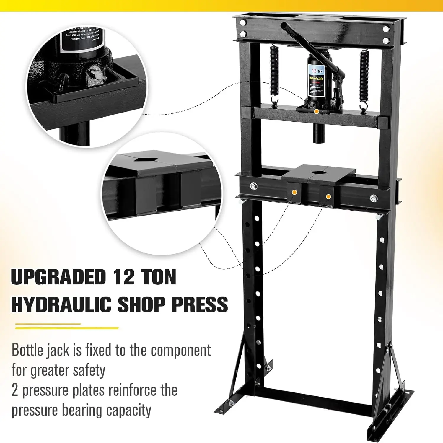 12 Ton Hydraulic Press, H-Frame Bearing Press, Adjustable Shop Presses with 2 Press Plates, Heavy Duty Floor Mount Press for Car Repair and Garage Flexible Work Positioning Tool, Pressure Plates Upgraded , Hydraulic Press Machine