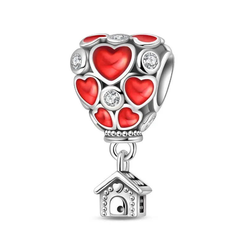 925 Silver Heart Shape Pendant Charm - Sweet Journey Balloon Bead Charm for DIY Bracelet Making Supplies, Gift Ideas