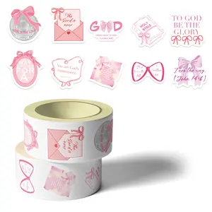 Pink Sticker Roll - 500Pcs Pink Stickers in 1 Rolls Waterproof Vinyl Girly Aesthetic Decal for Gift Laptop Bottle Scrapbooking Crafting Luggage Computer Envelope Decor for Kids
