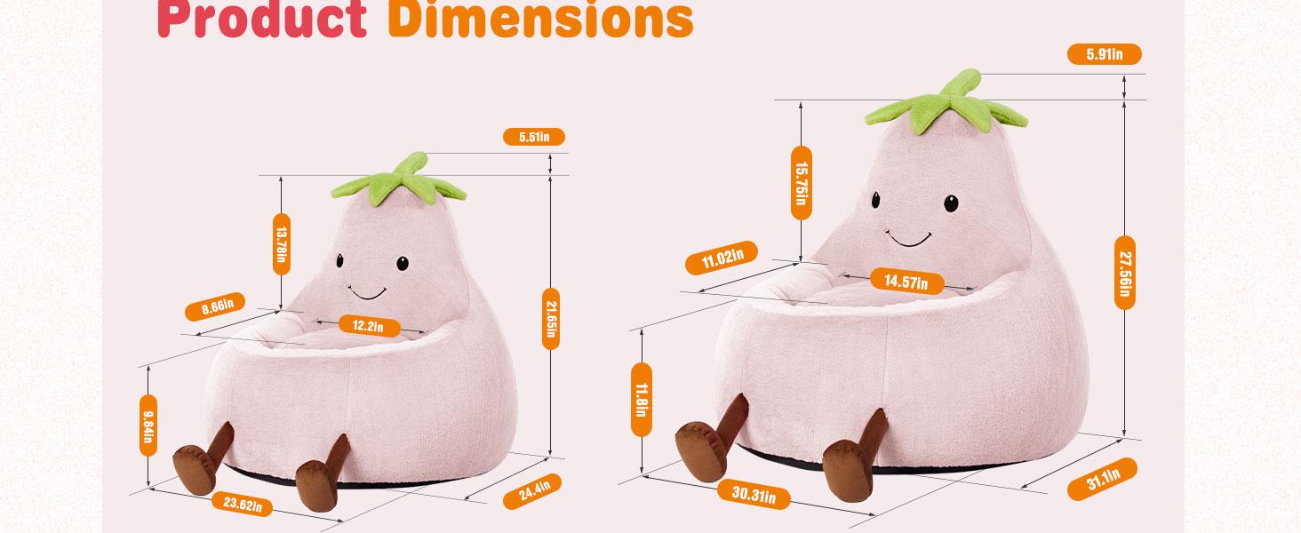 【New】Modern Beanbag Chair, 24-31 Inch Padded Toddler Sofa with High Rebound Memory Foam, Beige-Purple Eggplant Design, Ideal for Reading, Gaming