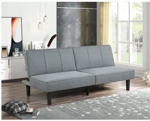 Studio Futon 66" Gray Linen Upholstery Modern Design Sofa Bed with Sleek Black Legs