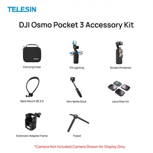 【TikTokShopStockUp】TELESIN For DJI Osmo Pocket 3 Xtra muse Accessories Kit –  Tripod,Mini Selfie Stick, Neck Mount, Backpack Mount, LED Fill Light, CPL ND16/64/256 Filters, Screen Protector & Carry Case