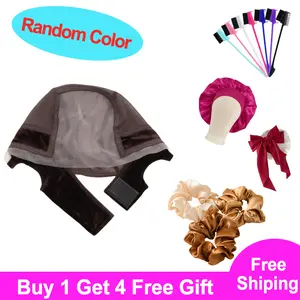 BUY 1 GET 4 FREE! Random color Lace Wig Grip Cap for Glueless Wig 4x5 Transparent Lace Reusable Wig Caps Wig Grip Band for Lace Front Wigs to Keep Wigs in Place Adjustable Wig Cap with Grip Band Non Slip Cap for Women Brown Color