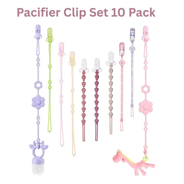 Pacifier Clip Set 10 Pack, Baby Pacifier Clips with Locking Clips, Adjustable Silicone Leash Holders, Long Short Straps Summer Gift