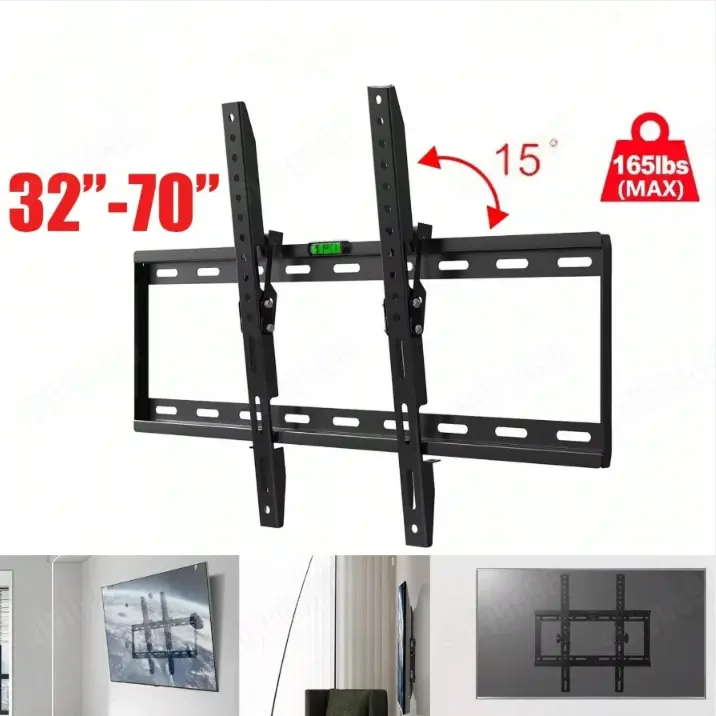 Adjustable Stainless Steel TV Wall Mount Bracket - Tilt Design for 32-70 in Screens, Assembly Required, Home Supplies Essential Household Item