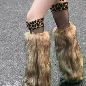 Y2k Vintage Faux Fur Leg Warmers Hot Girl Harajuku Winter Warm Furry Boots Cover Socks Jk Punk Hiphop Cosplay Socks Accessories