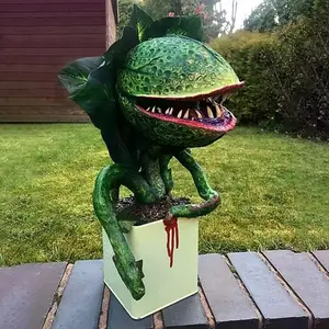 [Horror Piranha Flower Statue] 1pc Horror Piranha Flower Garden Statue - Cannibal Plant Figurine Artificial Corpse Flower Resin Sculpture - Halloween Scary Props for Indoor Outdoor Home Decor Patio Lawn Yard Ornaments
