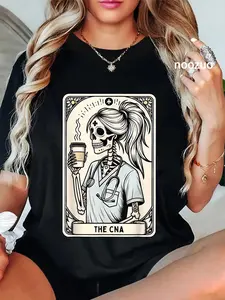 100% Cotton Certified Nurse Assistant Tarot Card Skeleton CNA Halloween T-Shirt