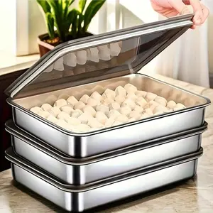 3pcs large stainless steel baking pan with lid - rectangular, easy to clean, non-stick, perfect for grilling vegetables, meats, etc. - perfect for home and restaurant use, baking pan, Meal Prep Containers, Stackable Storage Containers