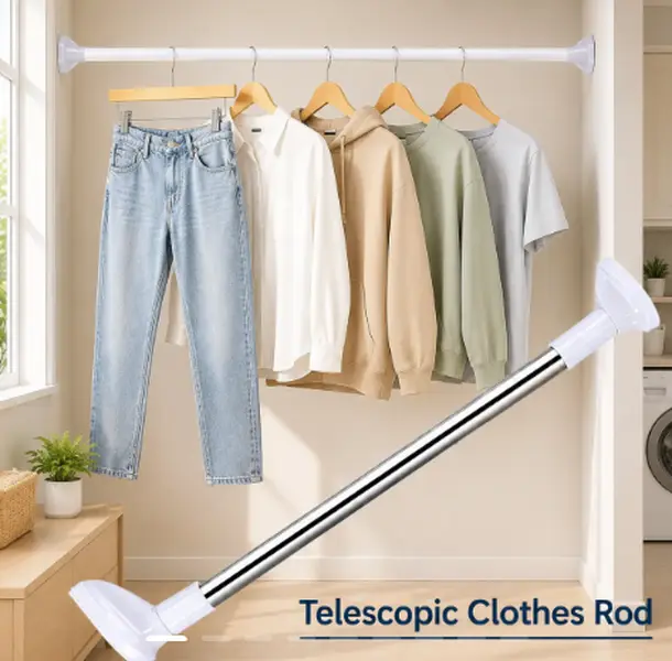 Telescopic Closet Tension Pole - Punch-Free, Adjustable Closet Utility Bar with Multiple Lengths, Expandable for Laundry & Wardrobe Organization (Small: 19.68in-31.49in; Large: 35.43in-62.99in)