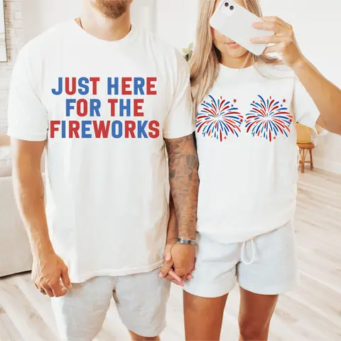 Funny Couples Fourth of July Shirts, Adult Humor 4th of July Matching Shirts for Couples, Independence Day Fireworks Tees
