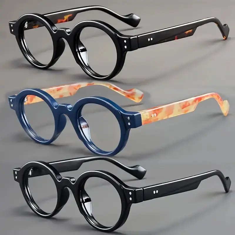 3PCS men's and women's classic retro round rice nail trendy high-definition reading glasses, Reading eyeglasses - PC material,+1.0 to+4.0 degrees, lightweight and durable