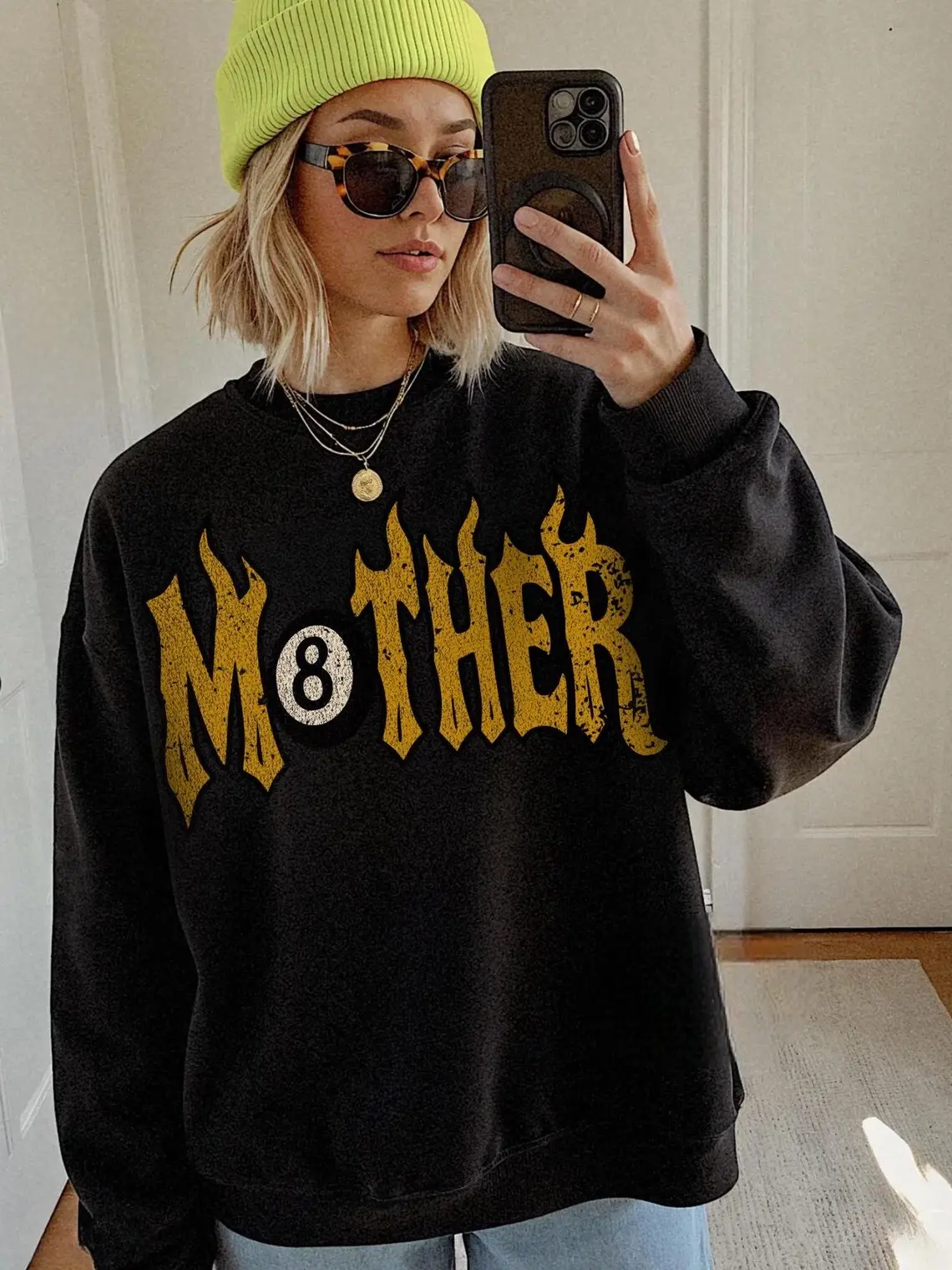 Mother Lucky 8 Ball Sweatshirt, Vintage Flame Mama Crewneck, Rad Mom Graphic Sweatshirt, Edgy Moto Grunge Pullover, Streetwear Aesthetic, Birthday Gift For Mom