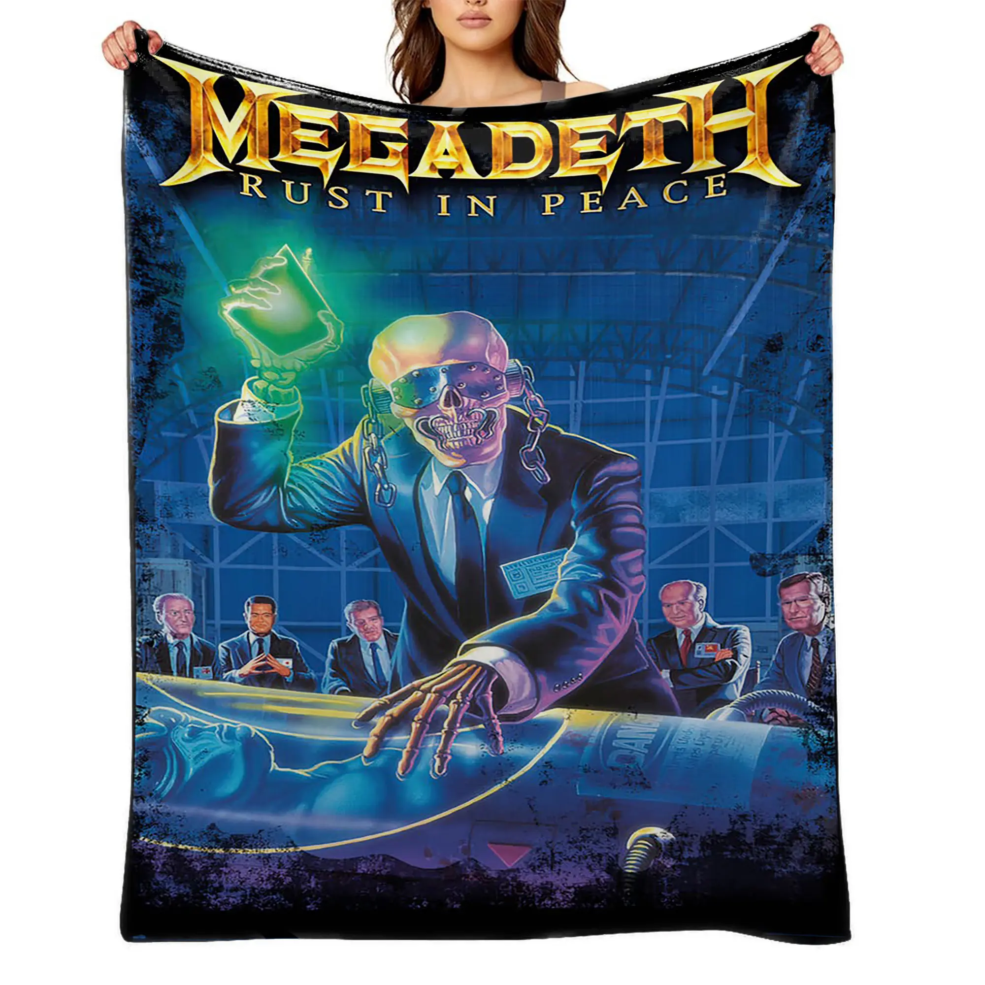 Licensed Megadeth Anime Flannel Fleece Throw Blanket - Ultra Soft, Durable, Wrinkle Resistant, Anti-Shrink, Quick-Dry, Lightweight, Machine Washable - Vibrant Gift for Adults A-52, Licensed Art