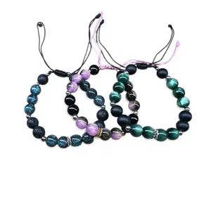 Adjustable Glass Bracelets for Women with Durable Nylon Cord  Green Rose Pink Midnight Blue 8mm Beads 5. to 11 Inches Length