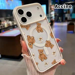 Magnetic Phone Case for iPhone 17 Pro Max 16 Plus 15 14 13 12 11 Air E Teddy Bear Reverie Hard Acrylic Back Soft TPU Edge Four Corners Bumper Shockproof Cover Shell Gift