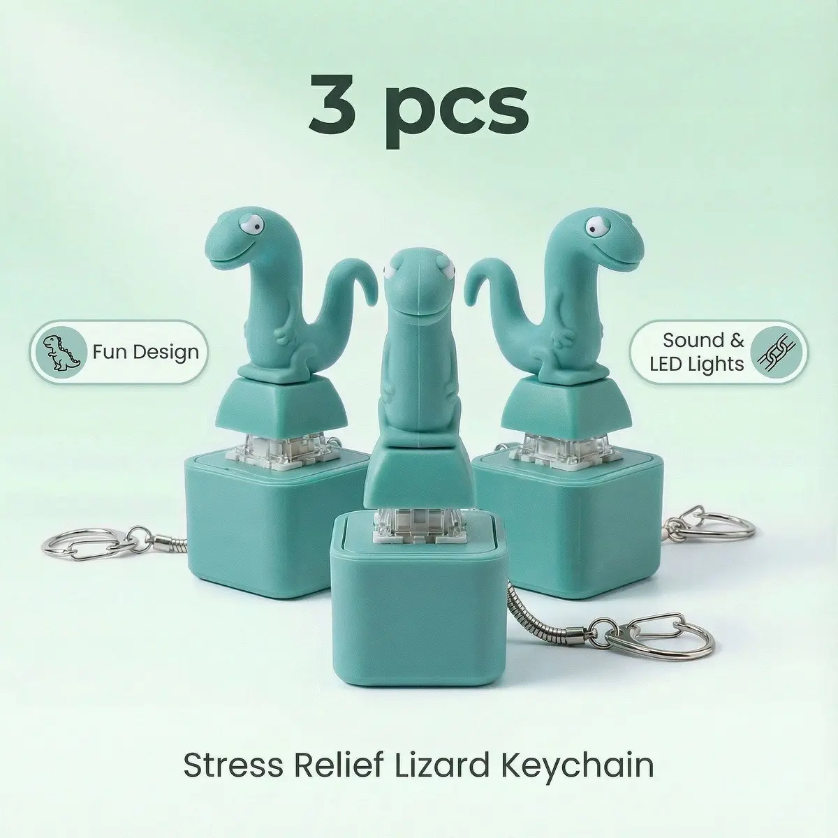 Sturdy 3-Pack Plastic Lizard Button Clicker Keychain - Rechargeable Color-Changing LED EDC Fidget Toy, Clicking/Croaking Sounds, Easy Attachment, Party Stress Reliever Casual Gift (Fashion Accessory)