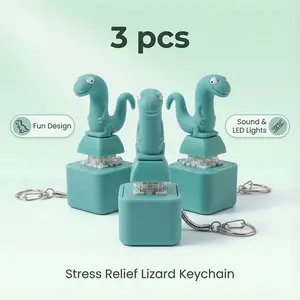 3-Pack Realistic Croaking Lizard Keychain - Rechargeable Color-Changing LED Fidget Clicker, Stress Relief Fun for Kids & Adults sound toy Attach Party Fun