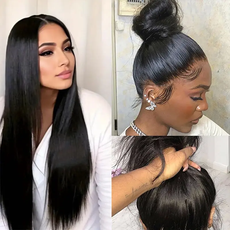 ARISKRY Elegant 13x4 Natural Black Lace Front Wig 200 Density High Definition Synthetic Heat Resistant Fiber Medium Long Straight for Women Daily Use Parties Role Playing