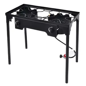 GEEKHOM Outdoor Camping Stove, Dual Burner Propane Gas Cooker w/Detachable Legs & 0-20 PSI Regulator & CSA Approval for Camp Patio RV, Cast Iron, 150,000-BTU