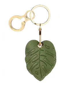 Leather Keychain Protector Case Compatible with Airtag, Cute Leaf and Hydrangea Design, GPS Key Tracking Box, All Seasons Accessory