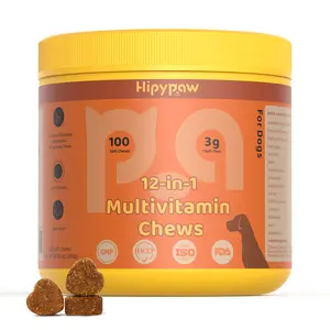 Hipypaw 12-in-1 Multivitamin Soft Chews for Dogs - Advanced Multifunctional Supplement with Glucosamine, Probiotics & Vitamins - Supports Joint, Skin, Gut, Heart & Liver Health - Beef Flavor