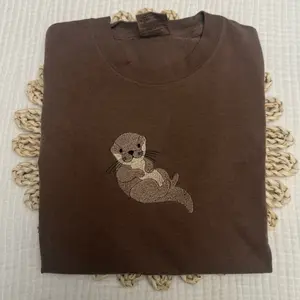Cute Otter CENTER OF SHIRT embroidered summer spring comfort colors shirt/  comfort colors tee/ otter nautical coastal embroidered shirt