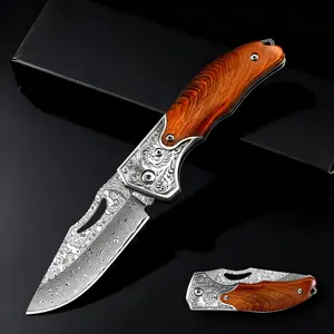 2026 New Artisan Pocket Kitchen Damascus Steel Folding Knife Lock-free Design, Exquisite Craftsmanship Multi-functional Knife with Comfortable Wooden Handle