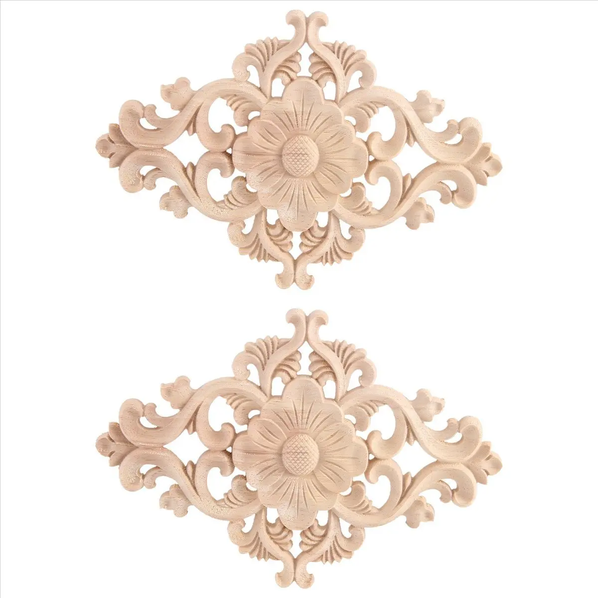 2pcs 21*15cm Unpainted Wood Carved Onlay Appliques, Household Appliance Accessory with Exquisite Carving & Flower Patterns, Classic Thick-Taste Door Decor for Refined and Comfortable Life, Carving Art, Enhance Living Space, Exquisite Carving Patterns