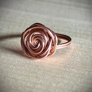 Rose Copper Wire Wrapped Ring for Women - Handmade Double Band Design with Healing Copper Material for Joint Pain Relief