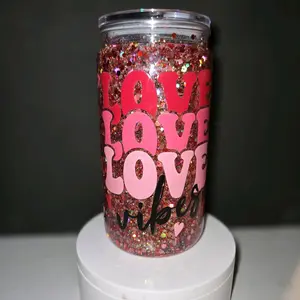 Love Vibes Glitter Tumbler - Pink Glitter Design, Reusable Drinkware, Ideal for Coffee & Tea