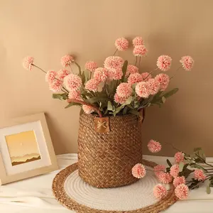 5pcs Decorative Ins-Style Artificial Chrysanthemum Snowball Pom Pom Flowers - Farmhouse Ambience-Enhancing Faux Ping Pong Bouquet, Gifts for Mother's Day, Kitchen & Desktop Home Decor Supplies (No Vase)
