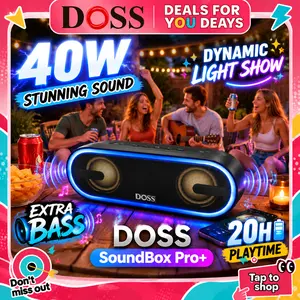 DOSS SoundBox Pro+ P300 Portable Bluetooth Speaker - 40W Stereo Audio, Loud Bass, IPX6 Waterproof Mini, Beat-Sync Colorful Lights, TWS Pairing, Wireless-Cable Free 2-in-1 Charging, Button-Controlled, Smartphone-Compatible for Mobile Outdoor Parties, Loud