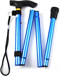 Folding Lightweight Walking Stick - Adjustable Aluminum Metal Collapsible Travel Cane with Non-Slip Rubber Base