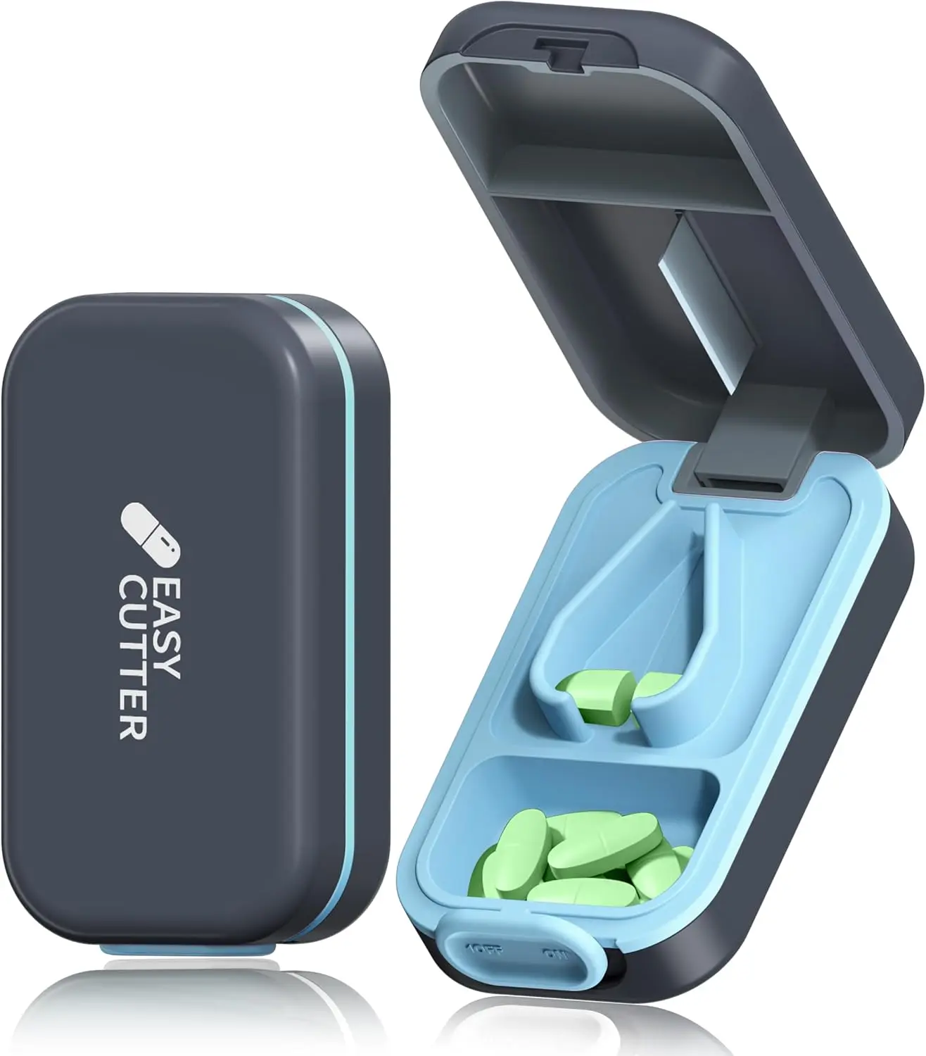 Pill Cutter | Pill Splitter for Small or Large Pills | Design in The USA| Cuts Vitamins |- Adjustable Splitter+ V-Shape Holder & Detachable Pad, Easy to Clean, Safe for Seniors, Kids, Pets-gray