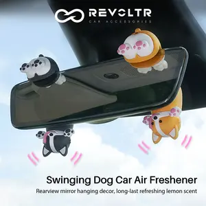 Swinging Dog Car Rearview Mirror Decoration Cute Corgi Car Interior Hanging Ornament Car Styling Rear View Mirror Accessory with Air Freshener Diffuser Fun Car Decor Gift for Drivers Home Bedroom Closet Use