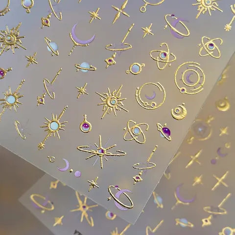 1PC Star and Moon Y2K Nail Art Stickers, Silver Hot-Stamping 5D Embossed Self-Adhesive Nail Decals for Autumn, Winter, and Christmas, Home and Salon Use, Nail Art Products
