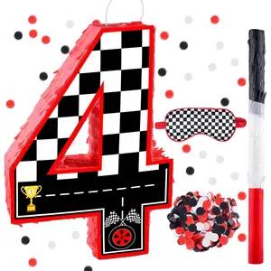 16 Inch Number 4 Race Car Pinata with 16 Inch Piñata Stick Blindfold Confetti for Boy Girl Kids 4th Birthday Party Decorations(4th)